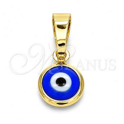 Oro Laminado Fancy Pendant, Gold Filled Style Evil Eye Design, Blue Resin Finish, Golden Finish, 05.63.1162