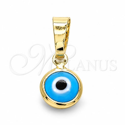 Oro Laminado Fancy Pendant, Gold Filled Style Evil Eye Design, Azul claro Resin Finish, Golden Finish, 05.63.1162.1