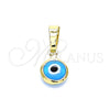 Oro Laminado Fancy Pendant, Gold Filled Style Evil Eye Design, Azul claro Resin Finish, Golden Finish, 05.63.1162.1