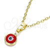 Oro Laminado Fancy Pendant, Gold Filled Style Evil Eye Design, Red Resin Finish, Golden Finish, 05.63.1162.2