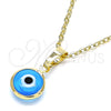 Oro Laminado Fancy Pendant, Gold Filled Style Evil Eye Design, Azul claro Resin Finish, Golden Finish, 05.63.1163.1