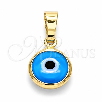 Oro Laminado Fancy Pendant, Gold Filled Style Evil Eye Design, Azul claro Resin Finish, Golden Finish, 05.63.1163.1