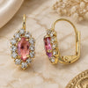 Oro Laminado Leverback Earring, Gold Filled Style Leaf Design, with Rose and White Crystal, Polished, Golden Finish, 02.122.0082.8