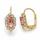 Oro Laminado Leverback Earring, Gold Filled Style Leaf Design, with Rose and White Crystal, Polished, Golden Finish, 02.122.0082.8