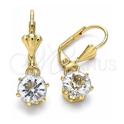 Oro Laminado Dangle Earring, Gold Filled Style with White Crystal, Polished, Golden Finish, 02.122.0112.5