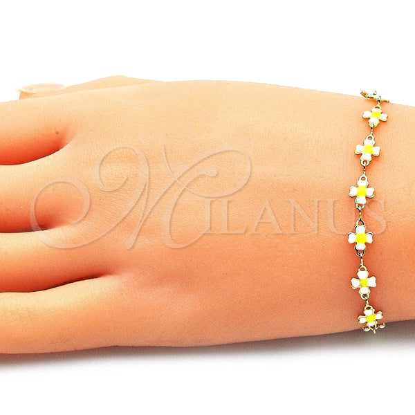 Gold Filled Bracelet — Fancy Bracelet Four-leaf Clover Design White Enamel 03. — alternate product view — SKU 143940 | Oro Laminado brazalete — elegante Bracelet Four-leaf Clover diseño blanco Enamel 03. — SKU 143940