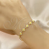 Oro Laminado Fancy Bracelet, Gold Filled Style Four-leaf Clover Design, White Enamel Finish, Golden Finish, 03.386.0009.07 (06 MM Thickness, 7 Inches Length)