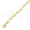 Oro Laminado Fancy Bracelet, Gold Filled Style Four-leaf Clover Design, White Enamel Finish, Golden Finish, 03.386.0009.07 (06 MM Thickness, 7 Inches Length)
