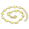 Oro Laminado Fancy Bracelet, Gold Filled Style Four-leaf Clover Design, White Enamel Finish, Golden Finish, 03.386.0009.07 (06 MM Thickness, 7 Inches Length)
