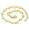 Oro Laminado Fancy Bracelet, Gold Filled Style Four-leaf Clover Design, White Enamel Finish, Golden Finish, 03.386.0009.07 (06 MM Thickness, 7 Inches Length)