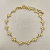 Oro Laminado Fancy Bracelet, Gold Filled Style Four-leaf Clover Design, White Enamel Finish, Golden Finish, 03.386.0009.07 (06 MM Thickness, 7 Inches Length)