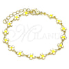 Oro Laminado Fancy Bracelet, Gold Filled Style Four-leaf Clover Design, White Enamel Finish, Golden Finish, 03.386.0009.07 (06 MM Thickness, 7 Inches Length)