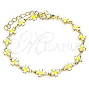 Gold Filled Bracelet — Fancy Bracelet Four-leaf Clover Design White Enamel 03. — main product view — SKU 143940 | Oro Laminado brazalete — elegante Bracelet Four-leaf Clover diseño blanco Enamel 03. — SKU 143940