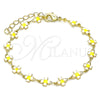 Oro Laminado Fancy Bracelet, Gold Filled Style Four-leaf Clover Design, White Enamel Finish, Golden Finish, 03.386.0009.07 (06 MM Thickness, 7 Inches Length)