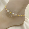 Oro Laminado Fancy Anklet, Gold Filled Style Four-leaf Clover Design, White Enamel Finish, Golden Finish, 03.386.0009.10 (06 MM Thickness, 10 Inches Length)