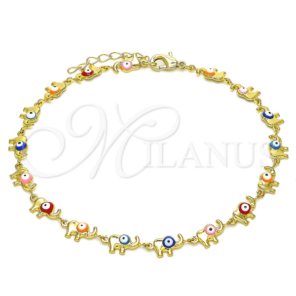 Gold Filled Anklet — Fancy Anklet Elephant Design Multicolor Enamel 03. 07 — main product view — SKU 143947 | Oro Laminado tobillera — elegante Anklet Elephant diseño Multicolor Enamel 03. 07 — SKU 143947