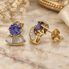 Oro Laminado Stud Earring, Gold Filled Style Baguette Design, with Amethyst and White Cubic Zirconia, Polished, Golden Finish, 02.346.0008.1