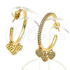 Oro Laminado Stud Earring, Gold Filled Style Heart Design, with White Micro Pave, Polished, Golden Finish, 02.341.0111