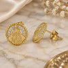 Oro Laminado Stud Earring, Gold Filled Style Caridad del Cobre Design, with White Micro Pave, Polished, Golden Finish, 02.213.0264