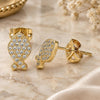 Oro Laminado Stud Earring, Gold Filled Style Fish Design, with White Micro Pave, Polished, Golden Finish, 02.213.0265