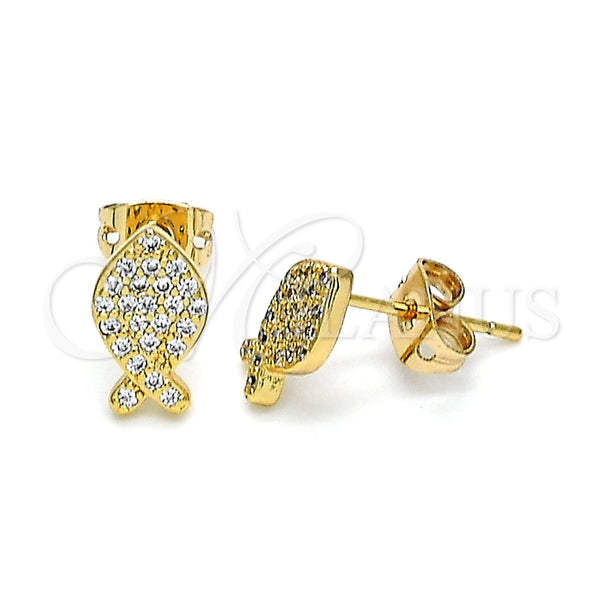Gold Filled Ring — Stud Earring Fish Design with White Micro Pave — alternate product view — SKU 143973 | Oro Laminado anillo — Stud Earring Fish diseño with blanco Micro Pave — SKU 143973