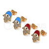 Oro Laminado Stud Earring, Gold Filled Style Hand of God Design, with White and Black Micro Pave, Red Enamel Finish, Golden Finish, 02.213.0269