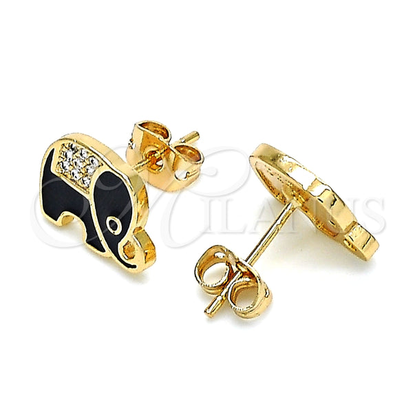Gold Filled Ring — Stud Earring Elephant Design with White and Black — main product view — SKU 143995 | Oro Laminado anillo — Stud Earring Elephant diseño with blanco and negro — SKU 143995