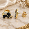 Oro Laminado Stud Earring, Gold Filled Style Elephant Design, with White and Black Micro Pave, Black Enamel Finish, Golden Finish, 02.213.0270.2