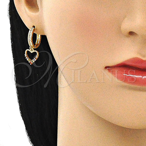 Gold Filled Hoop Earrings — Huggie Hoop Heart Design with Multicolor Micro Pave — alternate product view — SKU 143999 | Oro Laminado aretes de aro — Huggie Hoop corazón diseño with Multicolor Micro Pave — SKU 143999