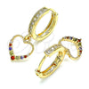 Oro Laminado Huggie Hoop, Gold Filled Style Heart Design, with Multicolor Micro Pave, Polished, Golden Finish, 02.316.0071.1.15