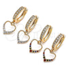 Oro Laminado Huggie Hoop, Gold Filled Style Heart Design, with Multicolor Micro Pave, Polished, Golden Finish, 02.316.0071.1.15