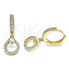 Oro Laminado Huggie Hoop, Gold Filled Style Heart Design, with White Micro Pave, Polished, Golden Finish, 02.316.0072.15