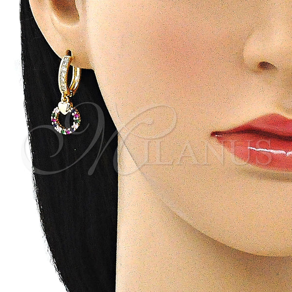 Gold Filled Hoop Earrings — Huggie Hoop Heart Design with Multicolor Micro Pave — alternate product view — SKU 144001 | Oro Laminado aretes de aro — Huggie Hoop corazón diseño with Multicolor Micro Pave — SKU 144001