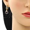 Oro Laminado Huggie Hoop, Gold Filled Style Heart Design, with Multicolor Micro Pave, Polished, Golden Finish, 02.316.0072.1.15