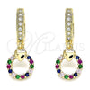 Oro Laminado Huggie Hoop, Gold Filled Style Heart Design, with Multicolor Micro Pave, Polished, Golden Finish, 02.316.0072.1.15