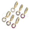 Oro Laminado Huggie Hoop, Gold Filled Style Heart Design, with Multicolor Micro Pave, Polished, Golden Finish, 02.316.0072.1.15