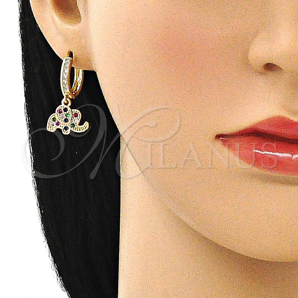 Gold Filled Hoop Earrings — Huggie Hoop Elephant Design with Multicolor Micro Pave — alternate product view — SKU 144004 | Oro Laminado aretes de aro — Huggie Hoop Elephant diseño with Multicolor Micro Pave — SKU 144004