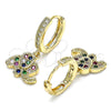 Oro Laminado Huggie Hoop, Gold Filled Style Elephant Design, with Multicolor Micro Pave, Polished, Golden Finish, 02.316.0073.1.15