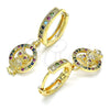 Oro Laminado Huggie Hoop, Gold Filled Style Owl Design, with Multicolor Micro Pave, Polished, Golden Finish, 02.316.0075.15