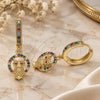 Oro Laminado Huggie Hoop, Gold Filled Style Owl Design, with Multicolor Micro Pave, Polished, Golden Finish, 02.316.0075.15