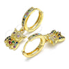 Oro Laminado Huggie Hoop, Gold Filled Style Owl Design, with Multicolor Micro Pave, Polished, Golden Finish, 02.316.0076.15