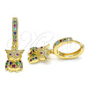 Oro Laminado Huggie Hoop, Gold Filled Style Owl Design, with Multicolor Micro Pave, Polished, Golden Finish, 02.316.0076.15