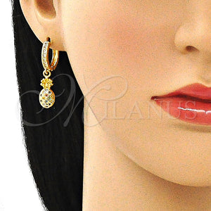 Gold Filled Hoop Earrings — Huggie Hoop Pineapple Design with Multicolor Micro Pave — main product view — SKU 144011 | Oro Laminado aretes de aro — Huggie Hoop Pineapple diseño with Multicolor Micro Pave — SKU 144011