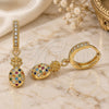 Oro Laminado Huggie Hoop, Gold Filled Style Pineapple Design, with Multicolor Micro Pave, Polished, Golden Finish, 02.316.0078.15