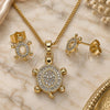 Oro Laminado Earring and Pendant Adult Set, Gold Filled Style Turtle Design, with White Micro Pave, Polished, Golden Finish, 10.284.0014.1