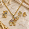 Oro Laminado Earring and Pendant Adult Set, Gold Filled Style Elephant Design, with Multicolor Micro Pave, Polished, Golden Finish, 10.284.0015.1