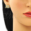 Oro Laminado Earring and Pendant Adult Set, Gold Filled Style Elephant Design, with Multicolor Micro Pave, Polished, Golden Finish, 10.284.0016