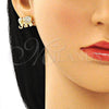Oro Laminado Earring and Pendant Adult Set, Gold Filled Style Elephant Design, with White Micro Pave, Polished, Golden Finish, 10.284.0016.1