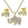Oro Laminado Earring and Pendant Adult Set, Gold Filled Style Elephant Design, with White Micro Pave, Polished, Golden Finish, 10.284.0019