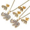 Oro Laminado Earring and Pendant Adult Set, Gold Filled Style Elephant Design, with White Micro Pave, Polished, Golden Finish, 10.284.0019